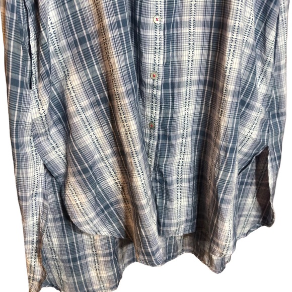 Kyla Seo Shirtdress Blue Plaid Sleeveless Floral Embroidery - Picture 6 of 11